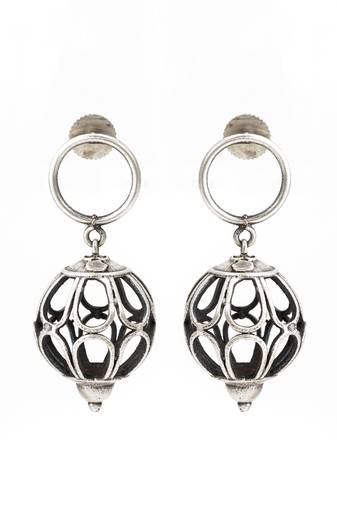 oxidized silver filigree globe drop earrings