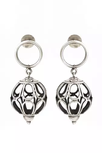 oxidized silver filigree globe drop earrings