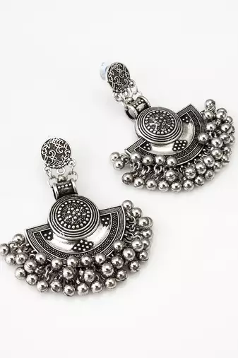 oxidized silver chandbali earrings with ghungroo drops