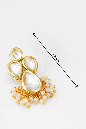 gold-plated kundan earrings with pearl cluster drops