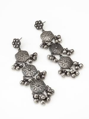 oxidized silver long dangler earrings and ghungroo drops 1