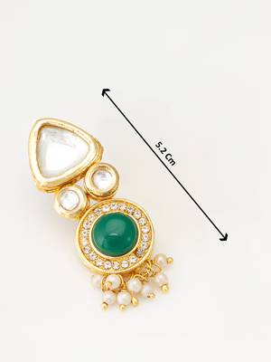 gold-toned kundan and green stone earrings with pearl drops 3