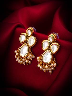 gold-plated kundan earrings with pearl cluster drops 4