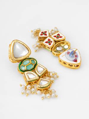 gold-toned kundan earrings with meenakari and pearl drops 2