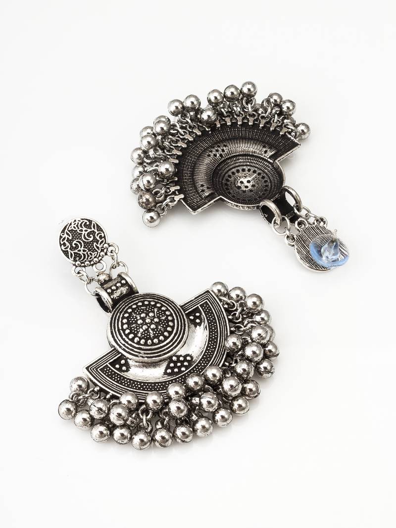 oxidized silver chandbali earrings with ghungroo drops