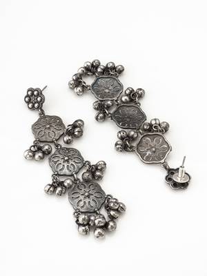 oxidized silver long dangler earrings and ghungroo drops 2