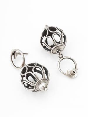 oxidized silver filigree globe drop earrings 2