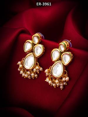 gold-plated kundan earrings with pearl cluster drops 5