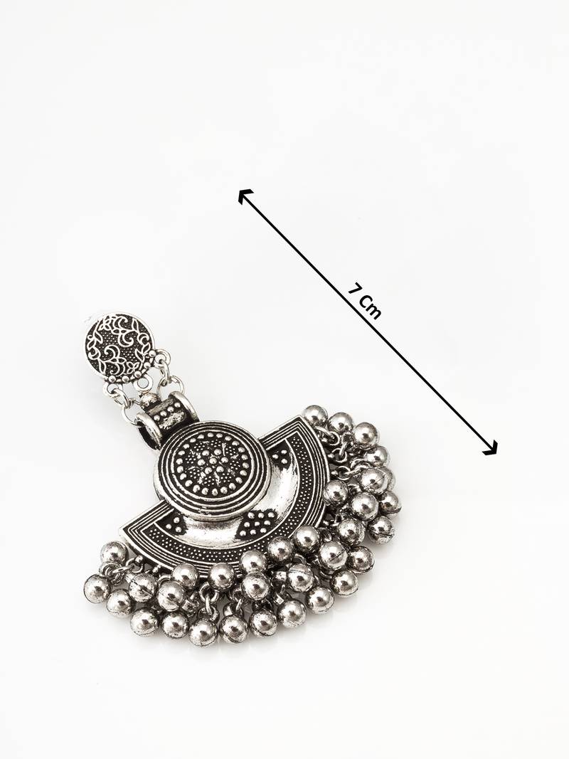 oxidized silver chandbali earrings with ghungroo drops
