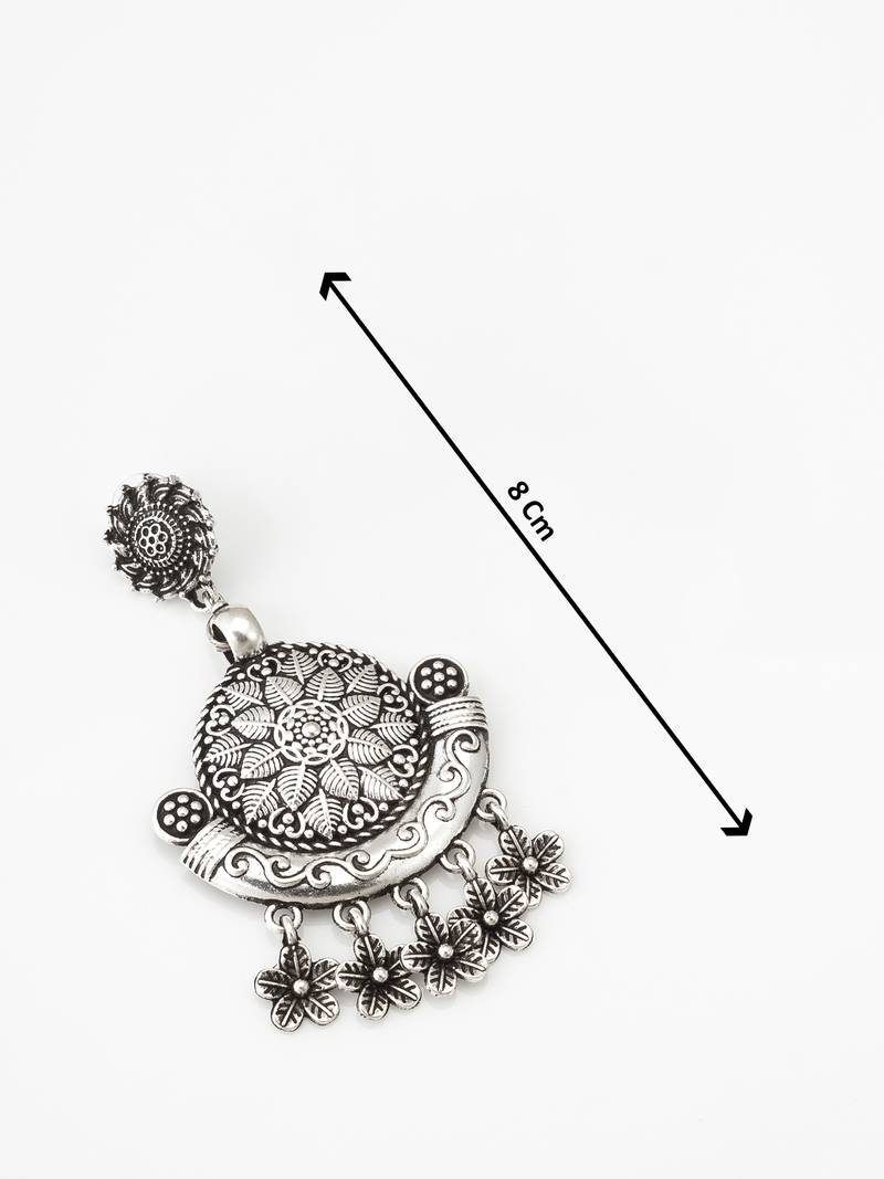 oxidized silver chandbali earrings with leaf charm drops