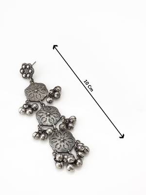 oxidized silver long dangler earrings and ghungroo drops 3