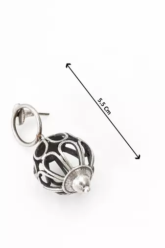 oxidized silver filigree globe drop earrings