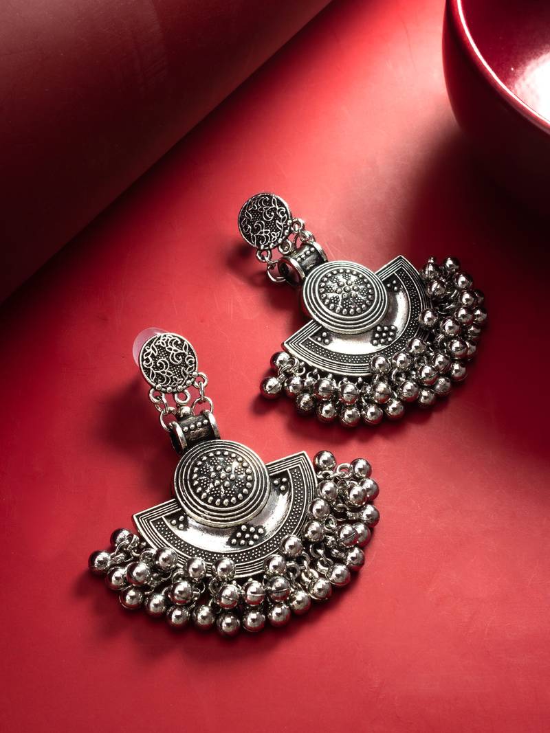 oxidized silver chandbali earrings with ghungroo drops