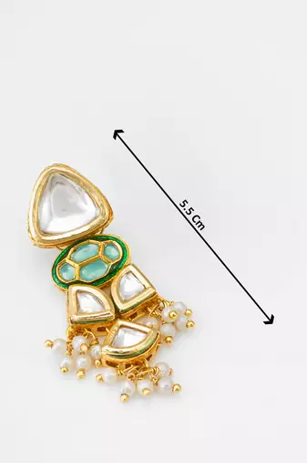 gold-toned kundan earrings with meenakari and pearl drops