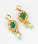 gold-plated ad stone earrings with crystal halo and bead drops