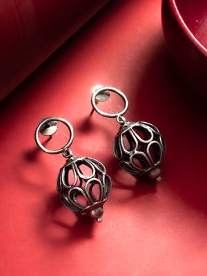 oxidized silver filigree globe drop earrings 4