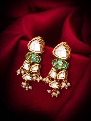 gold-toned kundan earrings with meenakari and pearl drops 4