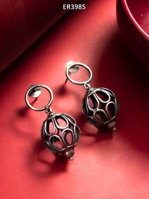 oxidized silver filigree globe drop earrings 5