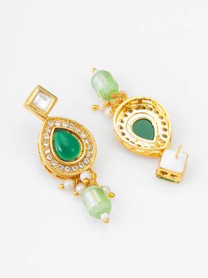 gold-plated ad stone earrings with crystal halo and bead drops 2