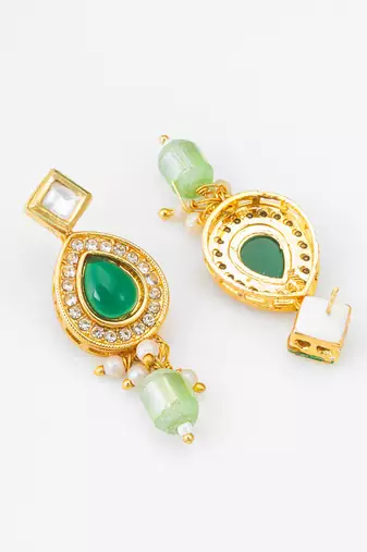 gold-plated ad stone earrings with crystal halo and bead drops