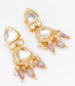 gold-plated kundan earrings with crystal bead drop