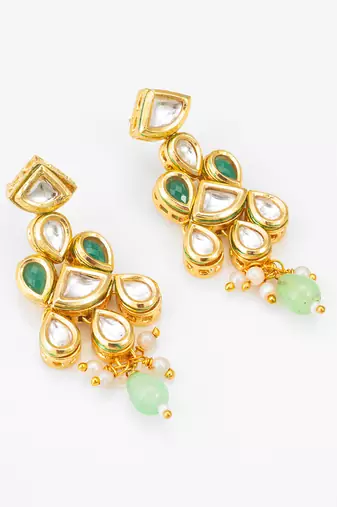 gold-plated kundan earrings with stones and drop