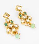 gold-plated kundan earrings with stones and drop