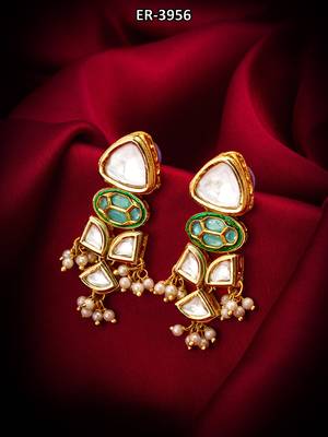 gold-toned kundan earrings with meenakari and pearl drops 5