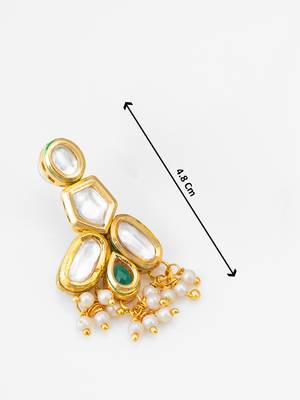 gold-plated kundan earrings with green stone and pearl drops 4