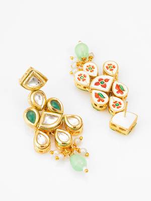 gold-plated kundan earrings with stones and drop 2