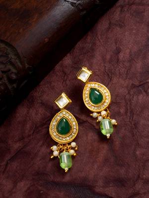 gold-plated ad stone earrings with crystal halo and bead drops 4