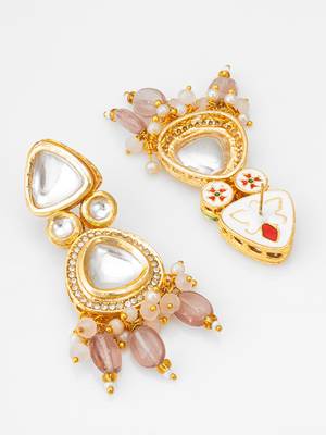 gold-plated kundan earrings with crystal bead drop 2
