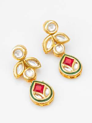 gold-plated kundan dangle earrings with drop 1