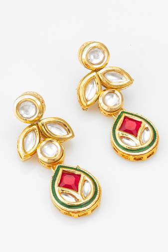 gold-plated kundan dangle earrings with drop
