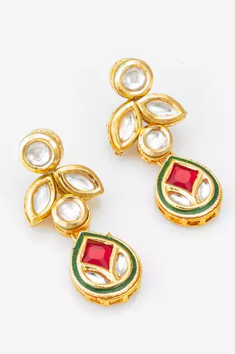 gold-plated kundan dangle earrings with drop