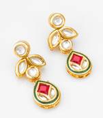 gold-plated kundan dangle earrings with drop