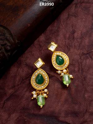 gold-plated ad stone earrings with crystal halo and bead drops 5