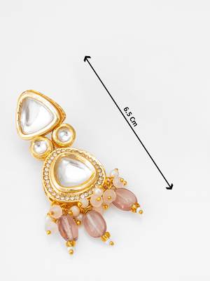 gold-plated kundan earrings with crystal bead drop 3
