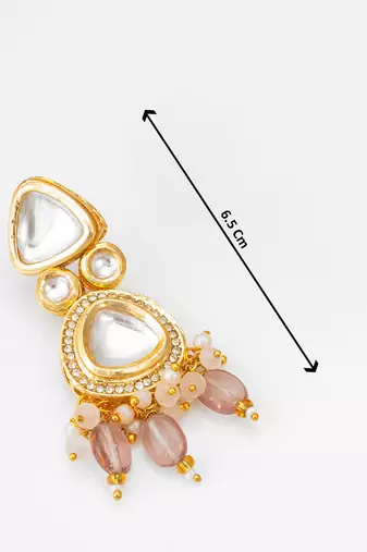 gold-plated kundan earrings with crystal bead drop