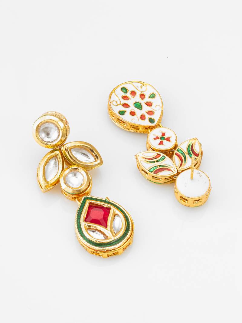 gold-plated kundan dangle earrings with drop