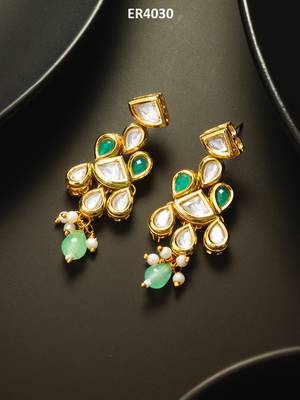 gold-plated kundan earrings with stones and drop 5