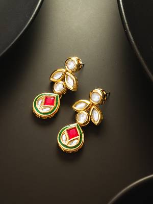 gold-plated kundan dangle earrings with drop 4