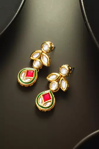 gold-plated kundan dangle earrings with drop