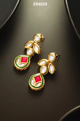 gold-plated kundan dangle earrings with drop