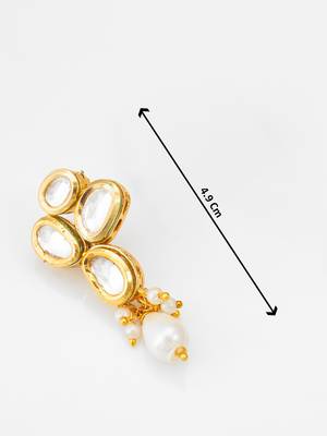 Classic gold-plated oval kundan earrings with oversized pearl drops 3