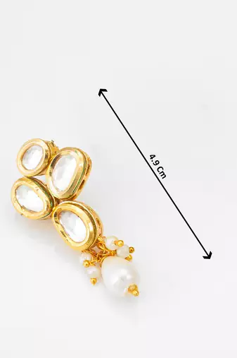 Classic gold-plated oval kundan earrings with oversized pearl drops