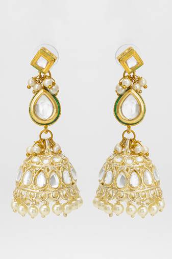gold kundan jhumka earrings with kundan and pearl