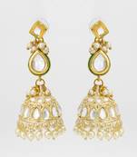 gold kundan jhumka earrings with kundan and pearl