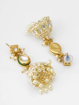 gold kundan jhumka earrings with kundan and pearl 2