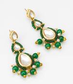green kundan drop earrings with beads and pearl